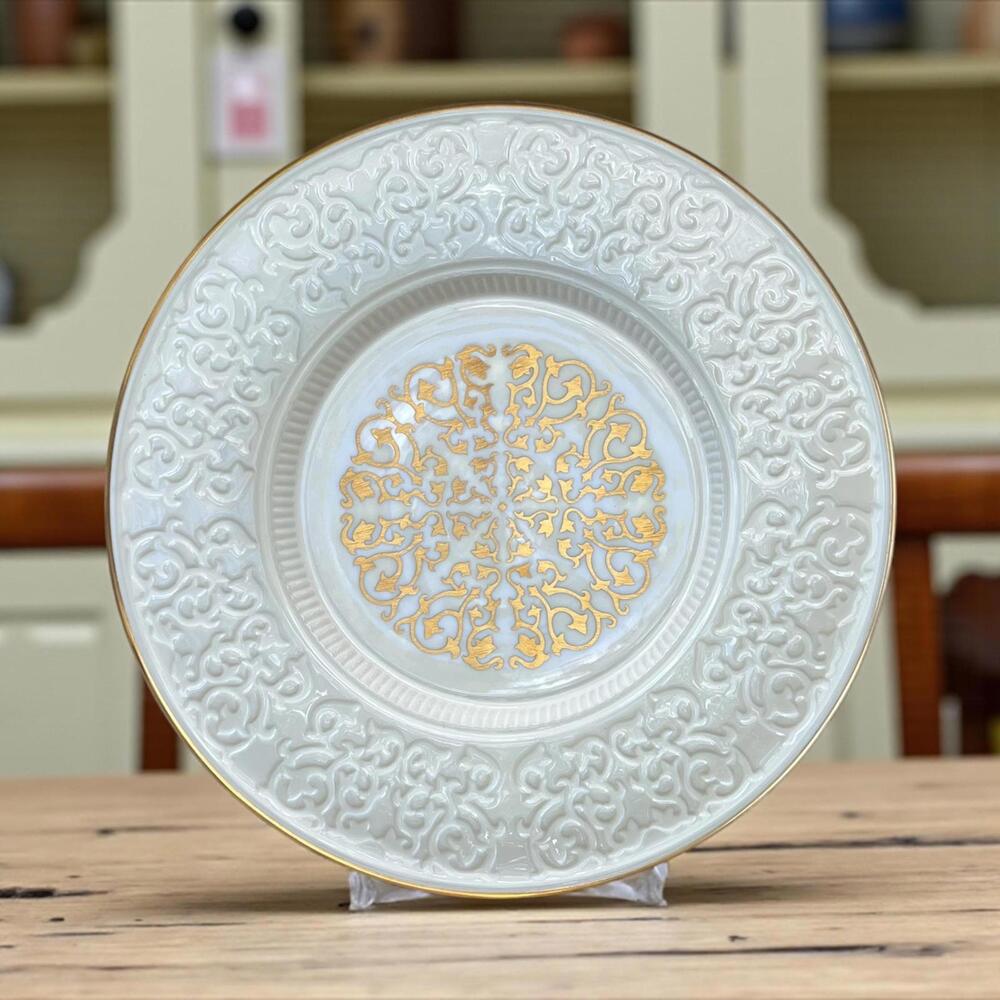 Lenox Embossed Cheese Chalet Plate 1980s – Gold Trim Porcelain Serving Plate